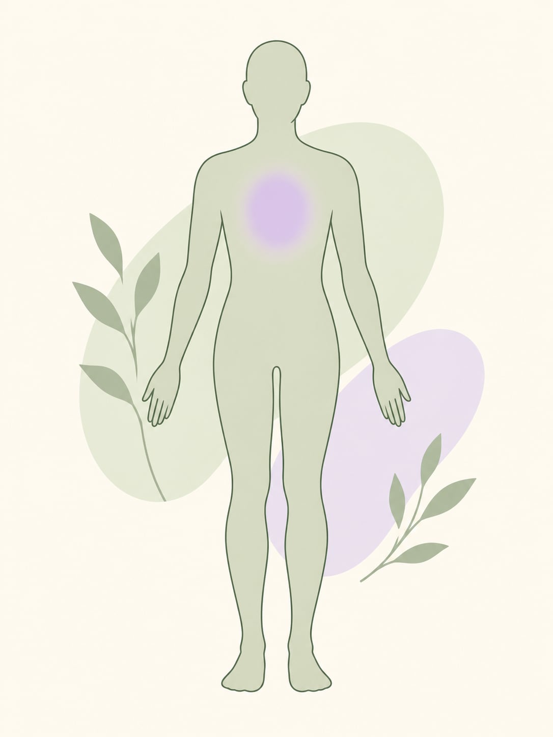 Flat illustration of a human body silhouette with one organ region highlighted in a soft accent color.